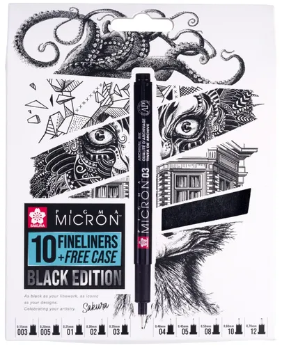 SAKURA Fineliner Pigma Micron 10er Set mit GRATIS Etui in schwarz von SAKURA
