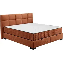 Mid.you Boxbett, Cognac, Kunststoff, H3 + H4, 180x200 cm, Bettkasten, gepolstertes Kopfteil, Federkernmatratze, Wendematratze mit unterschiedlichen Härtegraden, Schlafzimmer, Betten, Doppelbetten