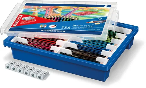 Staedtler Buntstifte Noris Colour 185 G288 - 288 Stück farbig sortiert - Schreibutensilien mit bruchfesten, farbintensiven Minen und rutschfester Soft-Oberfläche. Ideal für Bildungseinrichtungen, hergestellt aus upcycled Holz für umweltbewusste Kreativität.