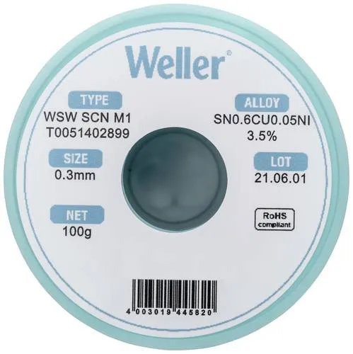 Weller Lötzinn T0051402899, bleifrei, Ø 0,3mm, 100g von Weller
