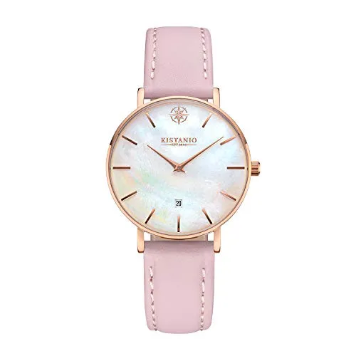 Kistanio Damenuhr Petit Rose Edelstahl Saphirglas mit rosa Lederband RG-PM-L-ZRO