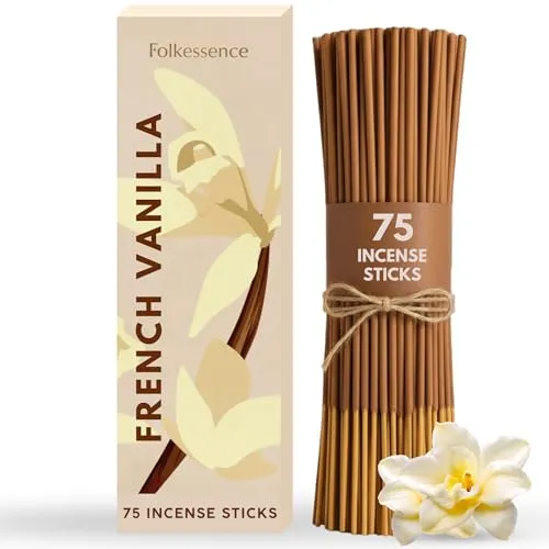 Folkulture Vanilla Incense Sticks | Packung mit 75 Räucherstäbchen | Französischer Vanille-Weihrauch, natürliche und ungiftige Räucherstäbchen-zur Meditation, Fall Incense Sticks as a Gift Set