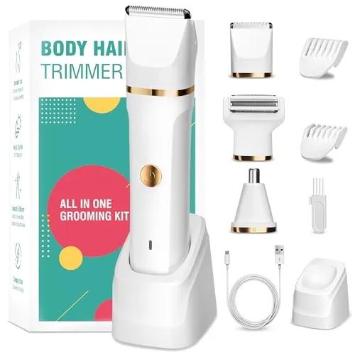 Rasierer Damen, 3-in-1 Damenrasierer Elektrisch für Körper, Scham und Nase, Intimrasierer für Frauen IPX7 was serdicht, Nass- und Trockengebrauch, Wiederaufladbarer Trimmer Damen mit USB-Ladestati