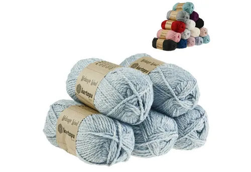 Kartopu 5 x 100g Strickgarn Kartopu Melange Wool Häkelwolle, 170 m, K9001 grau meliert