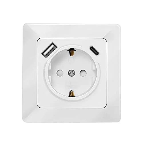 Unterputz-Steckdose, 1x Schutzkontakt (Schuko) CEE 7/3, mit USB-Ladestation 1x USB-C PD +A