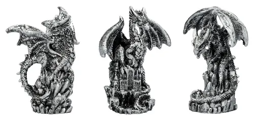 Figuren Shop GmbH Fantasy-Figur Drachenfiguren 3er Set - Silberne Welten Eroberer - Fantasy Dekoration