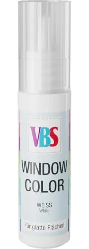 VBS Window Color 20ml wasserbasiert, wasserverdünnbar, wasserfest, lichtecht, geruchsneutral, Linerflasche, Fensterdekorationen Malfarbe Farbe Bastelfarbe Weiß