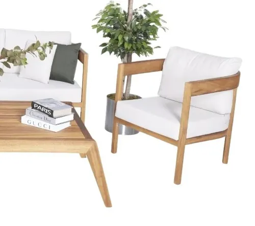 Outdoor Gartensessel Relaxsessel für Balkon und Terrasse - Moderner Gartensessel mit Arm- und Rückenlehne, ideal für entspannende Stunden im Freien. Hochwertiges Holz, kompakte Maße (75 x 75 x 70 cm) und einfache Montage machen ihn perfekt für jeden Garten.