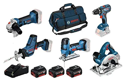 Bosch Professional 18V System Combo Kit: GSR 18V-28 + GST 18V-LI S + GWS 18-125 V-LI + GKS 18V-LI + GSA 18V-LI C