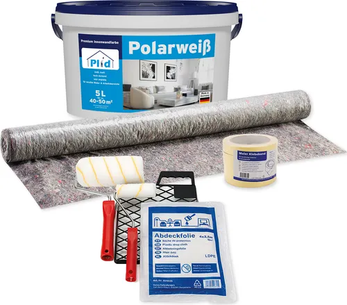 Plid® Polarweiss Innenfarbe 5l - Profi Farbqualität für Wände und Decken - Lacke: Die Plid Polarweiss Innenfarbe bietet hohe Deckkraft und ist spritzarm. Ideal für Neu- und Renovierungsanstriche, sorgt sie für eine erfrischende Helligkeit in deinem Zuhause.