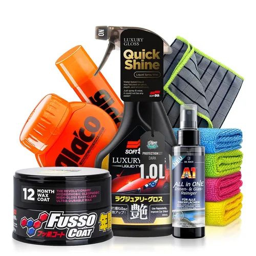 Soft99 Fusso Coat Dark Set Lack- & Glasversiegelung + Tücher Komplettset 10tlg.