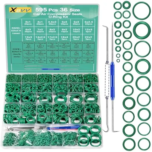 XBVV 595 Stück metrische und SAE Klimaanlage O-Ring-Kit für Automotive A/C, Kompressor und professionelle Wasserhahn Plumbing Seal O-Ringe Reparatur mit O-Ring-Picks
