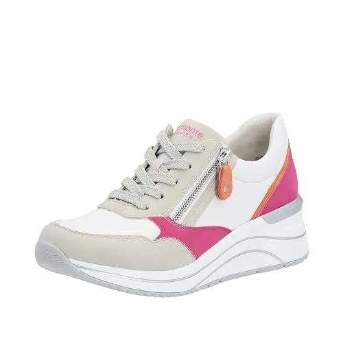 Remonte Damen D0T01 Sneaker, Hellgrau/Weiss/Magenta/Orange, 40 EU Weit - Damen-Sneaker mit modischem Design und maximalem Komfort, ausgestattet mit flexibler PU-Laufsohle und H-Weite für optimalen Tragekomfort.
