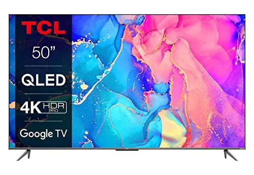 TCL 50C639 50 Zoll (126cm) QLED Fernseher, 4K UHD, Smart TV, Google TV, HDR Premium, 60Hz Motion Clarity, Dolby Vision & Atmos, 2.0 ONKYO Sound, Sprachsteuerung, Metallgehäuse, Alexa kompatibel