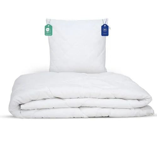 livessa Bettdecke 140x200 mit Kissen 80x80cm - Ganzjahresdecke für optimalen Schlafkomfort - Bettdecken für alle Jahreszeiten, mit 300 g/m² Füllung und Oeko-Tex Zertifizierung. Weich, atmungsaktiv und hautfreundlich für ein perfektes Schlafgefühl.