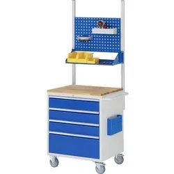 Rau GmbH Montagewagen Serie 7000 Stahlschränke - Werkstatteinrichtung mit langlebiger Buche-Massiv-Arbeitsplatte, 450 kg Gesamtbelastbarkeit und zentralem Stiftzylinderschloss für maximale Sicherheit.