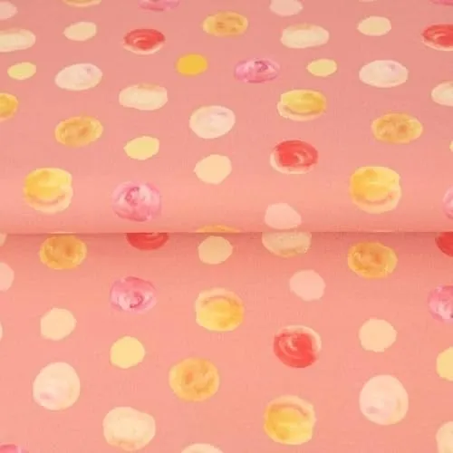 0,4 m-Reststück Jersey Stoff Punkte Farbkleckse rosa