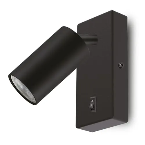 Maclean MCE369 Wandleuchte GU10 mit Schalter Max. 40W | drehbarer Spot | modernes Design für Wohnzimmer Schlafzimmer und Flur | 55x100 mm (Schwarz, mit 7W warmweißem Leuchtmittel)