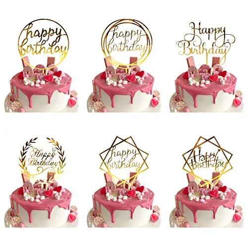 Pcs Happy Birthday Cake Topper, Gold Geburtstag Kuchen Topper/Tortenstecker für Geburtstagsdeko, Acryl Cupcake Topper für Kindergeburtstag Baby Shower Tortendeko/Kuchendeko Glitzer Party Dekoration 6