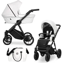 Kinderwagen IVENTO Sportwagen Babywagen Babyschale Komplettset Kinder Wagen Set 2 in 1 (White Pearl, Rahmenfarbe: Schwarz)