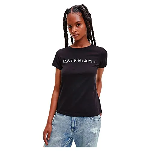 Calvin Klein Jeans CORE INSTIT LOGO SLIM FIT TEE - T-Shirts für Damen mit hochwertigem Baumwolljersey, stylischem Calvin Klein Logo Print auf der Brust und schmaler Passform für einen modernen Look.