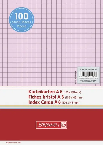 BRUNNEN Karteikarten 10-2260220 180 g/m² A6 quer kariert rot