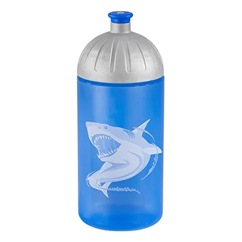 Step by Step Trinkflasche „Angry Shark“, blau, auslaufsicher, spülmaschinenfest, BPA-frei, für Schule, Kindergarten, heiße und kohlensäurehaltigen Getränke, für Jungen und Mädchen, 0,5 Liter
