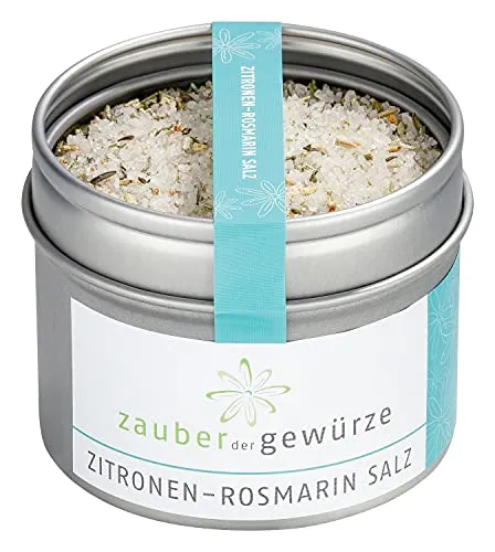 Zauber der Gewürze Zitronen-Rosmarin-Salz - italienisches Gewürzsalz aus edlem Fleur de Sel mit Zitrone & Rosmarin, lecker zu Salaten, Gemüse & Gegrilltem, 95 g