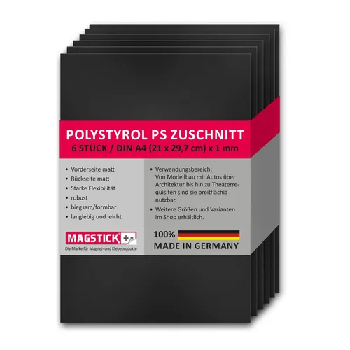 Produktbild 6er Set Polystyrol Platten schwarz I DIN A4 Kunststoff-PS Zuschnitte I mag_274
