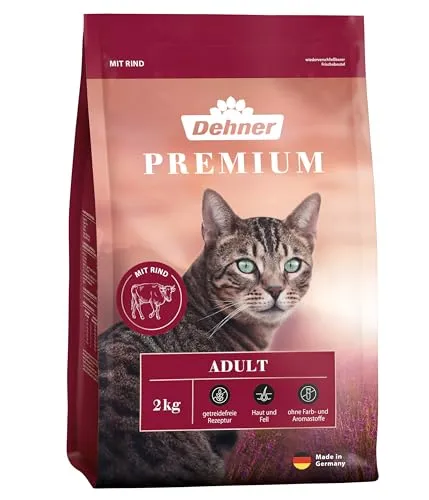 Dehner Premium Katzenfutter, Trockenfutter getreidefrei, für ausgewachsene Katzen, Rind, 2 kg