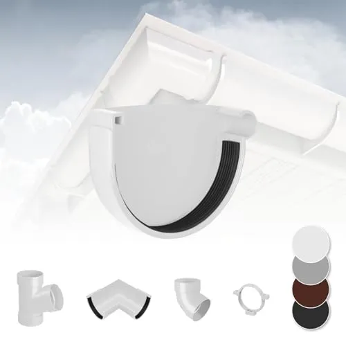RAINWAY L Regenrinnen System (Rinnenendstück mit Dichtlippe rechts weiß) - PVC-U Kunststoff in 4 Farben, für Dachflächen > 100m² empfohlen, Endstück Endkappe