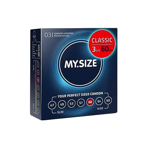 MY.SIZE Classic Kondome Größe 5 I 60 mm Breite I 3 Stück Probierpackung I Premium extra dünn I gefühlsecht hauchzart I dünne 0,07 mm Wandstärke I vegan I für Men
