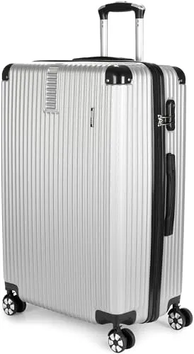BRUBAKER Hartschalen Reisekoffer London - Rollkoffer mit Zahlenschloss, 4 Rollen und Komfort Tragegriffen - ABS Koffer 49 x 76,5 x 29,5 cm - Hartschalenkoffer Trolley (XL - Silber)