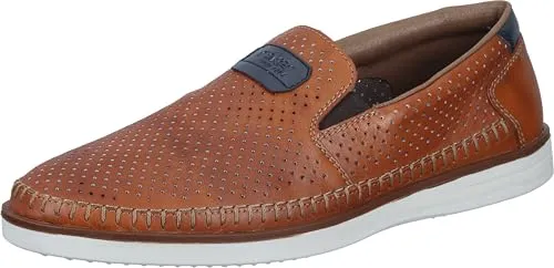 RIEKER Herren Slipper, Gr. 40, blau (cognac, dunkelblau) - Herren-Slipper aus Leder im used Look mit elastischen Stretcheinsätzen für optimalen Komfort und eine perfekte Passform. Ideal für lässige Anlässe!