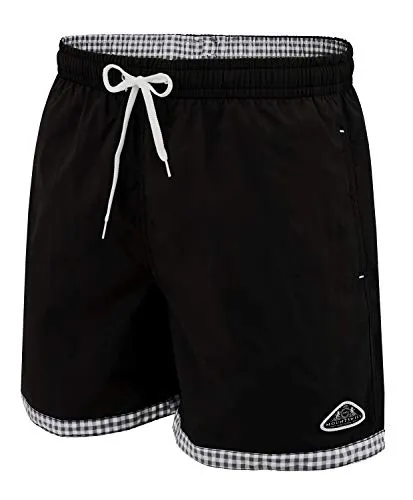 Mount Swiss hochwertige Badeshorts Lukas Herren Jungen mit Sun-Protection I Moderne Männer Badehose I Stylische Herren Shorts Schwimmen Freizeit Wassersport Beach I Farbe: Black, Gr. 6XL