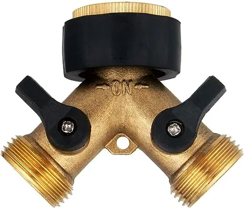 Hydrogarden 2-Wege Y Verteiler mit Absperrhähnen für Zwei Zulaufschläuche,3/4 Zoll Messing zum Anschluss von 2 Geräten, Wasserdurchfluss regulier- und absperrba