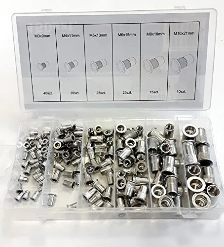150-tlg. Alu Nietmutter-Sortiment Box Blindnietmuttern Satz Einnietmuttern Set M3-M10