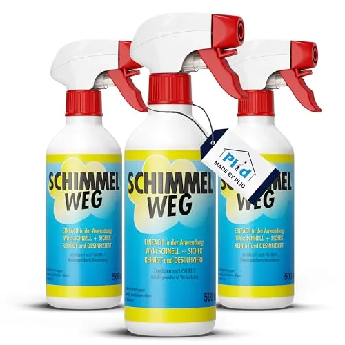 Anti-Schimmelspray 1,5L - Effektiver Schimmelentferner für 45m² - Flüssigreiniger zur effektiven Schimmelentfernung, chlorhaltig und geeignet für diverse Oberflächen wie Fliesen, Holz und Marmor.