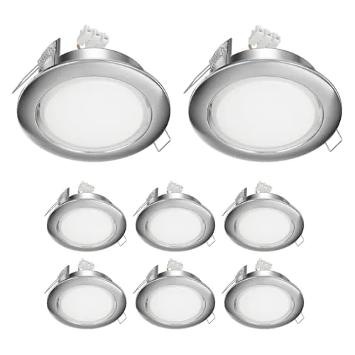 ledscom.de 8 Stück LED Einbaustrahler Zobe II flach GX53 edelstahl matt rund 6,2W 509lm warm-weiß 107mm Ø Lochkreis 90mm Ø