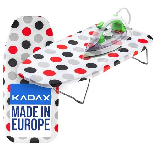 KADAX kleines Bügelbrett, 70x30cm Tischbügelbrett mit 3mm Schaumstoffunterlage, Klappbarer Bügeltisch mit abnehmbarem bezug, Campingbügelbrett