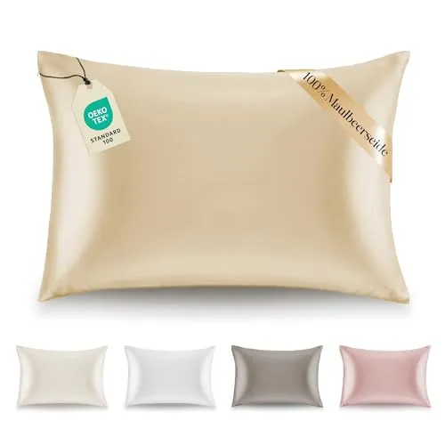 Dreamzie Kissenbezüge Seide - 50x70 cm - Gewicht 19 Momme 100% Reine Maulbeerseide Doppelseitig - Seidenkissenbezug für Haar und Haut, Anti-Aging, Anti-Bettwanzen - Braungrau