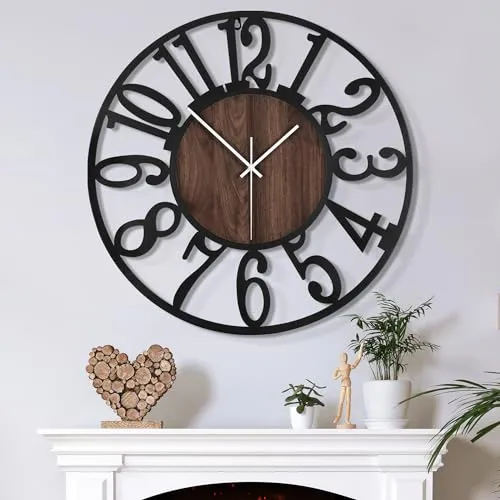 Mee 2ou Große Wanduhr Tickgeräusche, 40CM/16 Zoll Lautlos, Geräuschlose, Batteriebetrieben, Modern, Übergroße, Retro Vintage Übergröße Wanduhr für Wohnzimmer, Schlafzimmer Und Küche