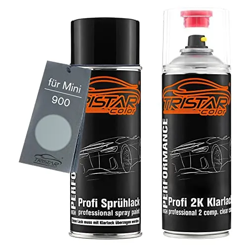 TRISTARcolor Autolack 2K Spraydosen Set für Mini 900 Pure Silver Metallic Basislack 2 Komponenten Klarlack Sprühdose