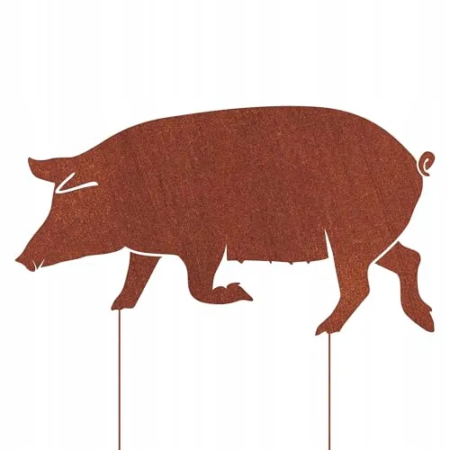 Kapaga - Gartenfigur aus Rost auf Einschlagbeinen - Metall Tierfigur - Edelrost Dekofigur - Tier Figur - Dekoration Gartendeko - Gartendekoration (Schweinchen - Höhe 46 cm)