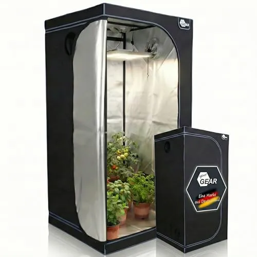 yourGEAR Grow-Zelt Plantsville 80x80x180 cm - Indoor Gewächshaus für die Anzucht von Pflanzen, lichtundurchlässig und mit hochreflektierendem Innenmaterial für optimale Lichtnutzung.