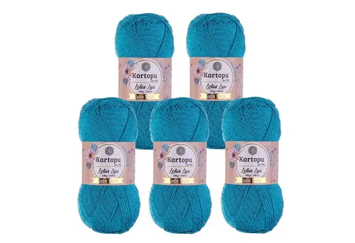 Kartopu Lotus Lux Glitzerwolle K512 türkisblau, 5 x 100g - Häkelwolle in strahlendem türkisblau, ideal für kreative Projekte mit 340 m Lauflänge und glitzerndem Effekt – perfekt für einzigartige Designs!