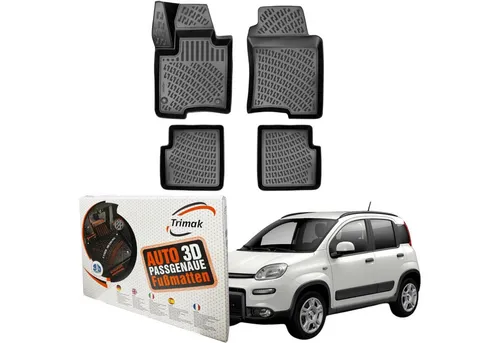 Trimak Passform-Fußmatten Oder Kofferraumwanne Oder Set für Fiat Panda, FIAT Panda Hybrid ab 2020 Gummimatten Auto TPE Allwetter Fussmatten