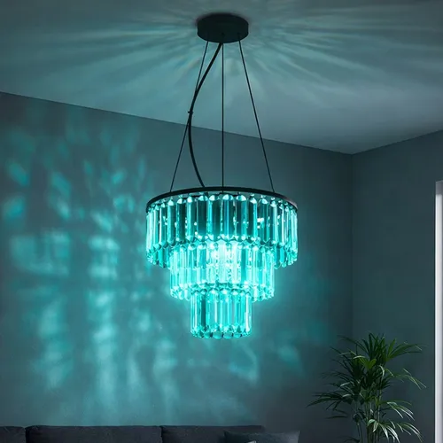 Kronleuchter mit Glaskristallen und Fernbedienung in schwarz von Globo