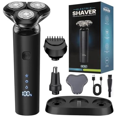 Rasierer Herren Elektrisch, 2025 verbesserter männlicher Bartschneider, wasserdichter Nass- / Trockenrasierer, aufladbarer Elektrorasierer für Männer mit LED-Anzeige, USB-C-Schnelladung