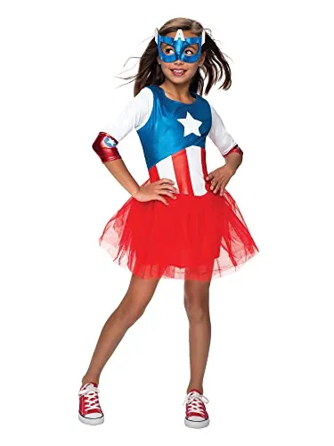 Rubie's Captain America Kostüm für Mädchen - Kostüme für Kinder – Offizielles Lizenzprodukt mit metallischem Kleid und Maske, ideal für Halloween oder Fasching, verwandelt kleine Mädchen in die Heldinnen der Avengers.